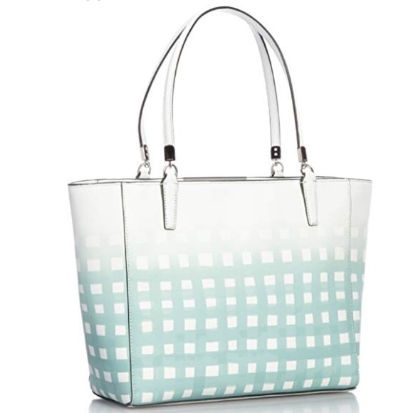 Coach Madison Gingham Leather tote blue purse bag - Picture 1 of 6